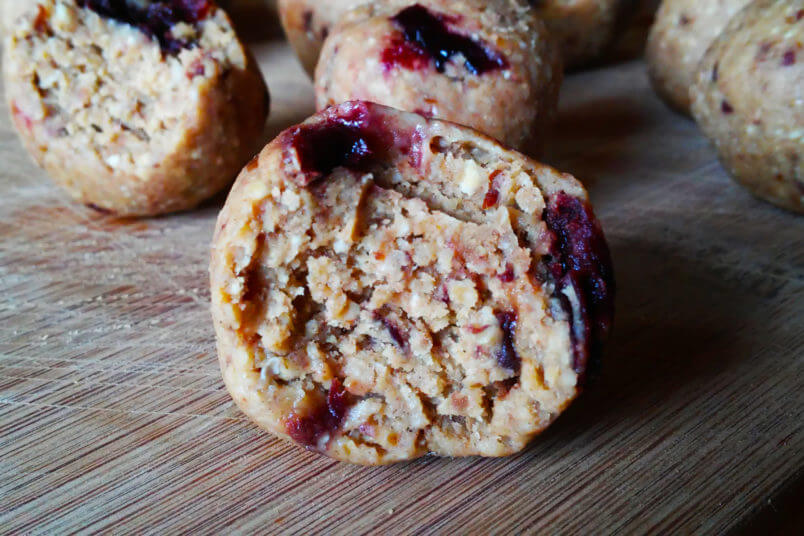 Cookie dough chickpea balls with cherries - chickpea pralines RAW & VEGAN