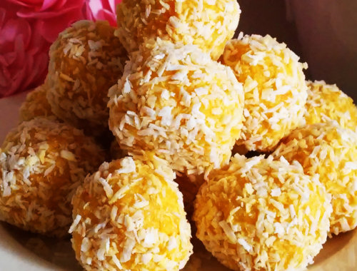 Pralinki z mango i kokosa - zdrowe wegańskie Raffaello z mango